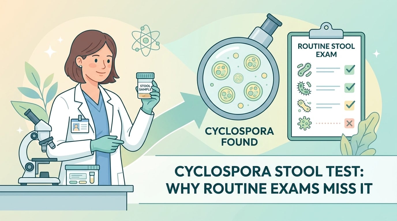 Laboratory technician preparing a cyclospora stool test sample for microscopic and molecular analysis