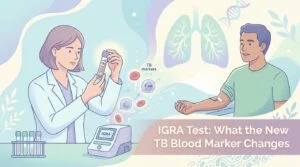 결핵 선별 검사에 사용되는 IGRA 검사용 혈액 샘플 튜브를 다루는 실험실 기사