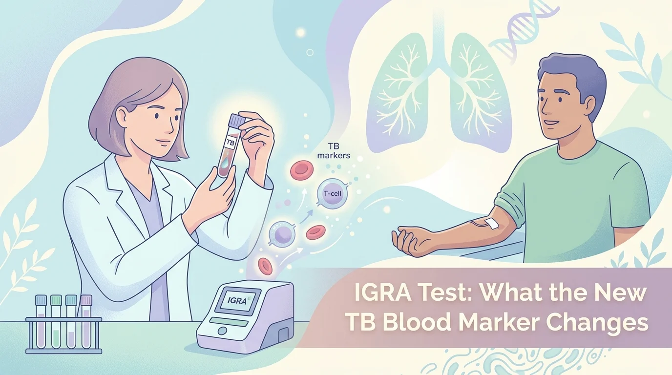 Técnico de laboratório a manusear um tubo de amostra de sangue para um teste IGRA utilizado no rastreio da tuberculose