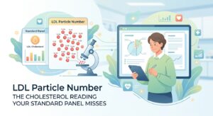 Informe de laboratorio que muestra el resultado del número de partículas LDL junto a los valores habituales de colesterol en un perfil lipídico