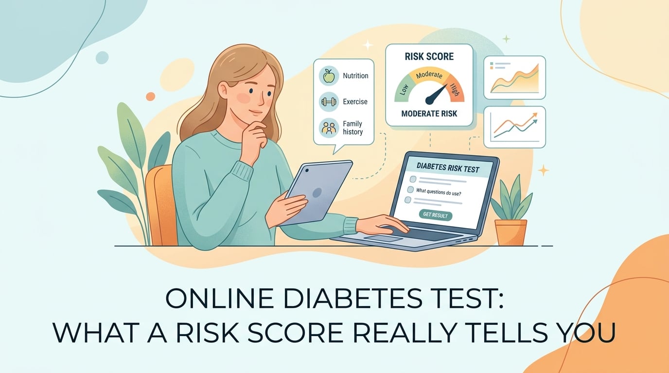 Online diabetes test taken at home with a tape measure, bathroom scale and blood pressure monitor