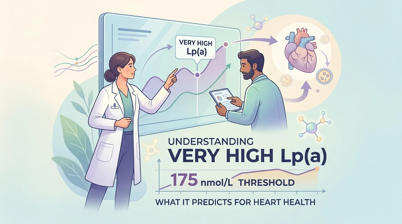 Relatório laboratorial com um resultado de lipoproteína(a) muito elevado, acima do limiar de 175 nmol/L, num painel de risco cardiovascular