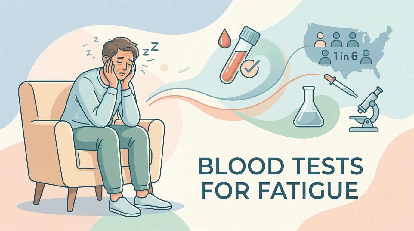 Blood tests for fatigue: nurse drawing a blood sample from a tired patient's arm in a clinic