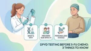 Tub cu probă de sânge pregătit pentru testarea DPYD înainte de chimioterapia cu fluorouracil sau capecitabină într-un laborator clinic