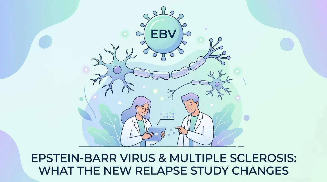 Blood sample tube and laboratory report illustrating Epstein-Barr virus and multiple sclerosis antibody testing
