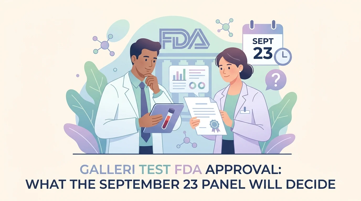 Blood collection tube and regulatory file illustrating the Galleri test FDA approval review for cancer screening