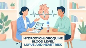 Laboratory tube and report used to check a hydroxychloroquine blood level during lupus follow-up