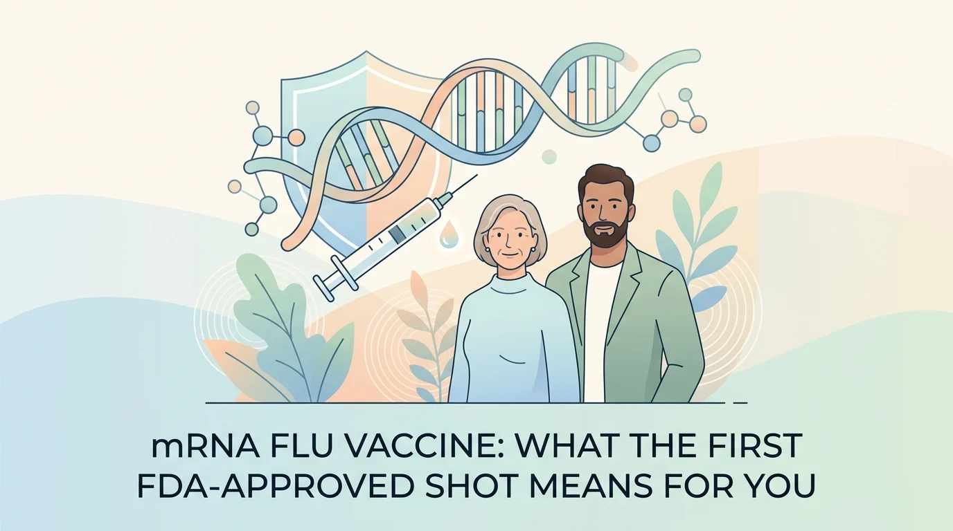 Syringe and vial representing the first mRNA flu vaccine approved by the FDA for adults aged 50 and older