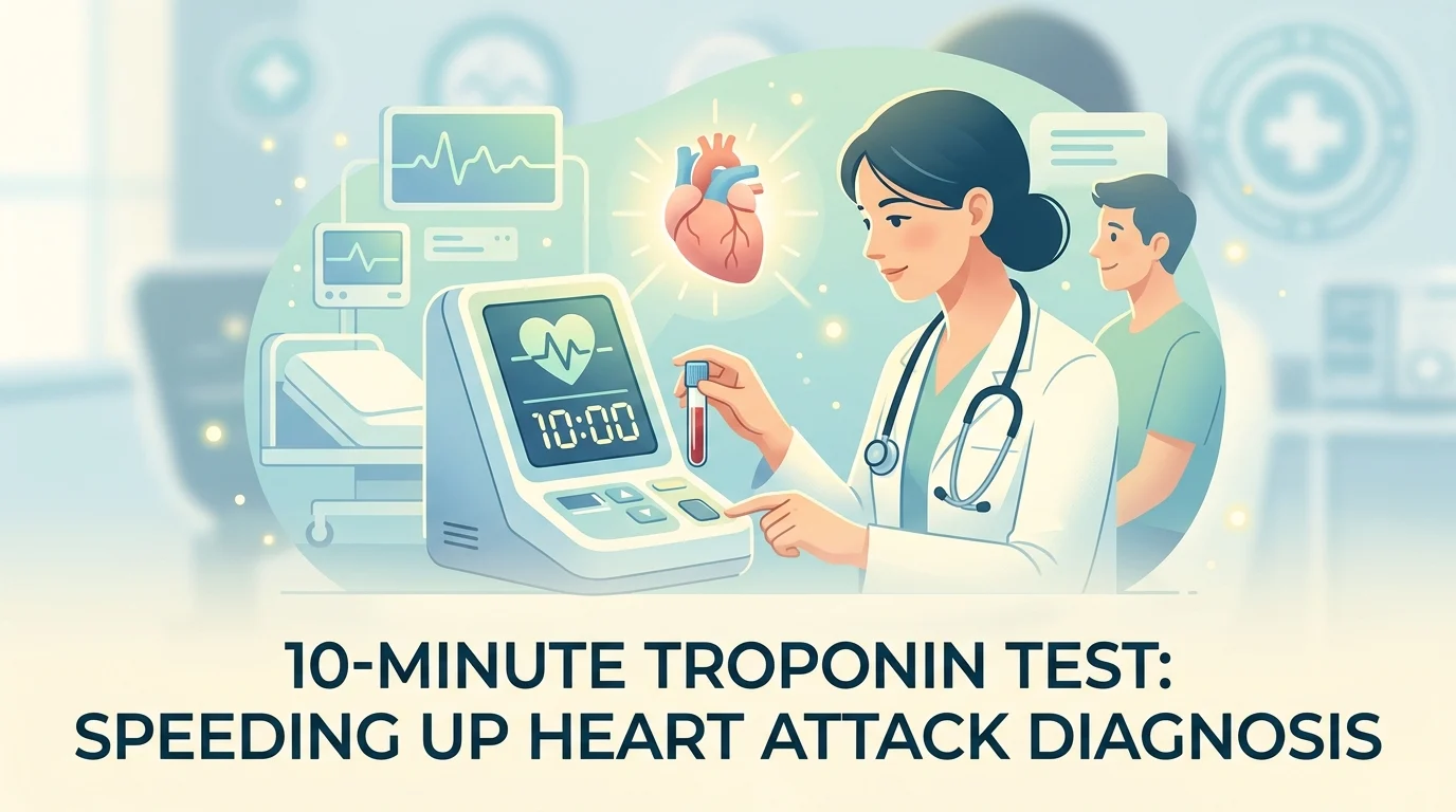 Emergency room clinician reviewing a rapid troponin test result on a handheld device