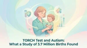 Mujer embarazada revisando sus resultados de la prueba TORCH con un profesional sanitario durante una visita de analítica prenatal