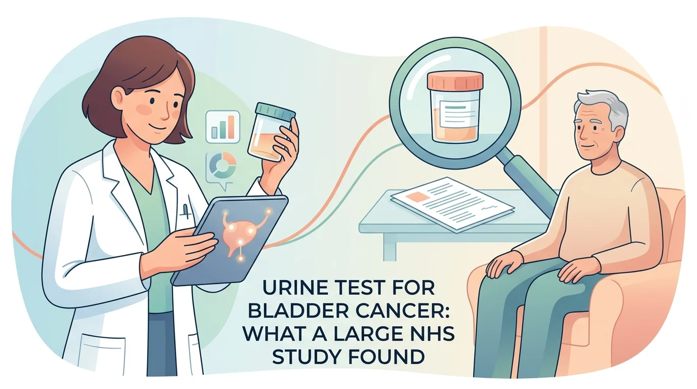Urine sample container in a laboratory for a urine test for bladder cancer after blood was found in the urine