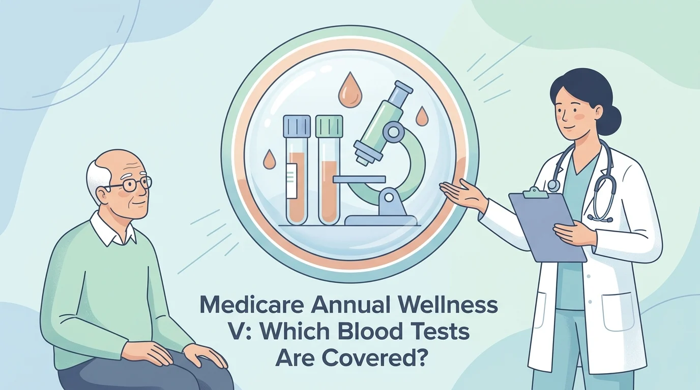 Older adult talking with a clinician during a Medicare annual wellness visit about blood test coverage