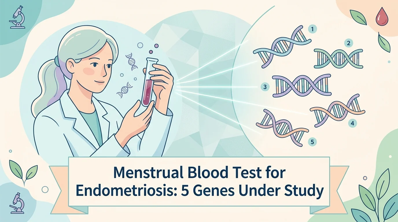 Menstrual blood test for endometriosis concept: laboratory tube and menstrual cup beside a gynecology chart