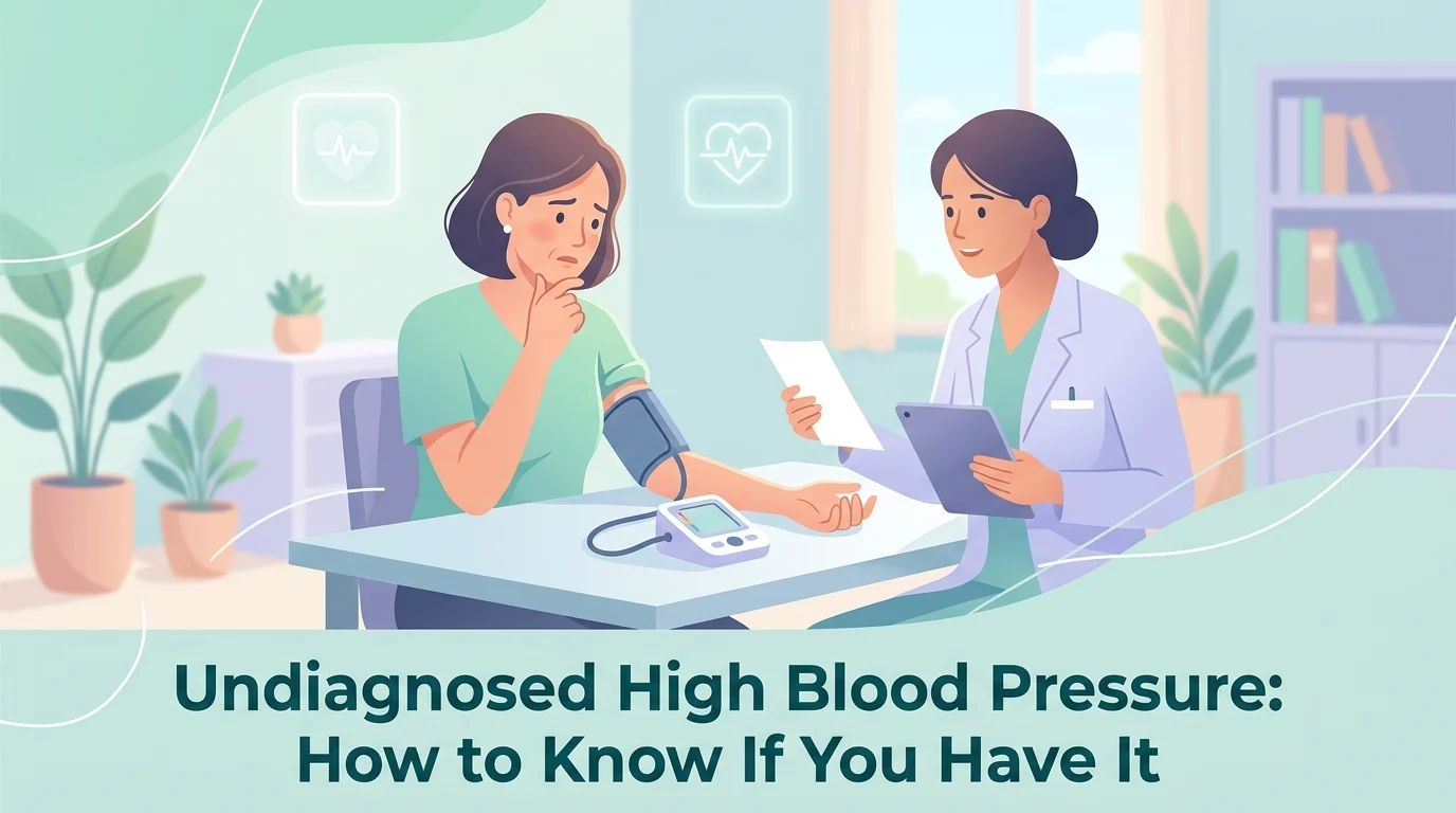 Person checking an upper-arm blood pressure monitor at home to detect undiagnosed high blood pressure